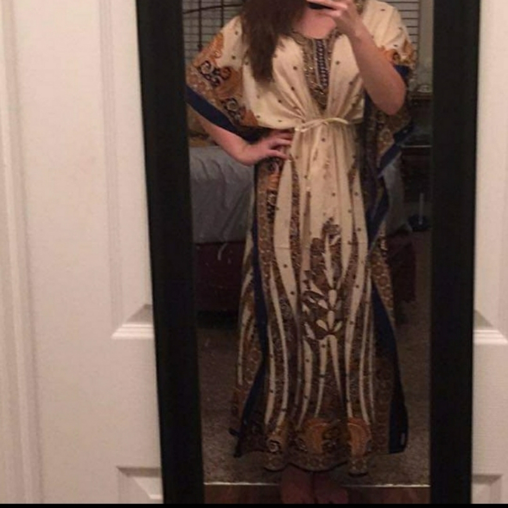 New Multicolored Floral Kaftan Abaya Coverup Dress - Picture 11 of 15